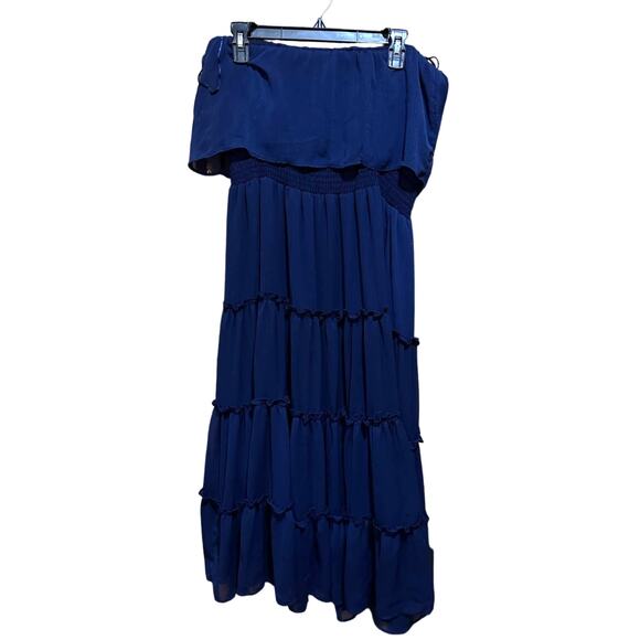 Sam and Jess Midi Dress Women XL Blue Tired Strapless Minimalist Casual Coquette - Picture 2 of 6